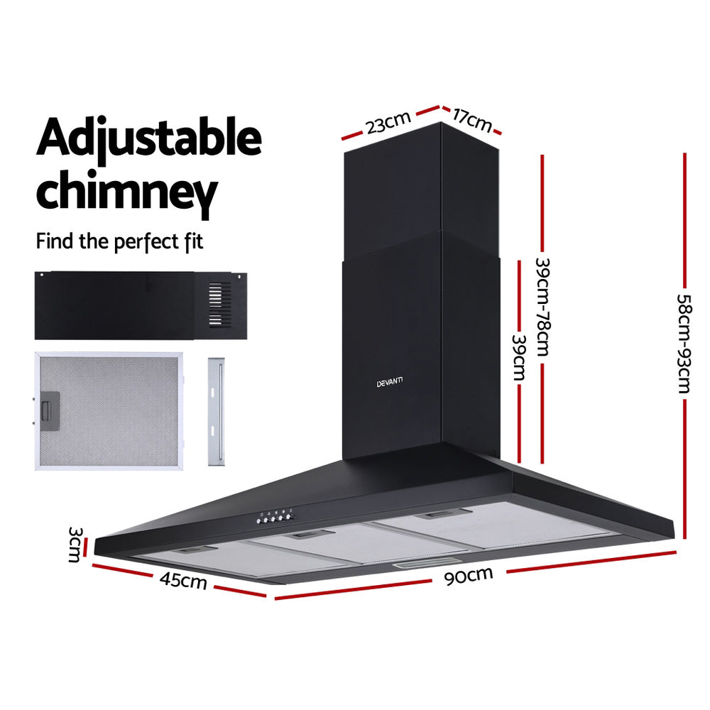 Devanti 900mm Wall Range Hood Black
