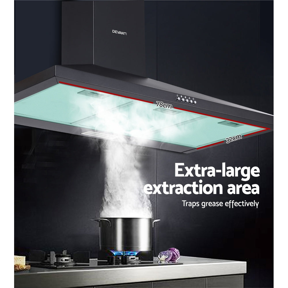 Devanti 900mm Wall Range Hood Black