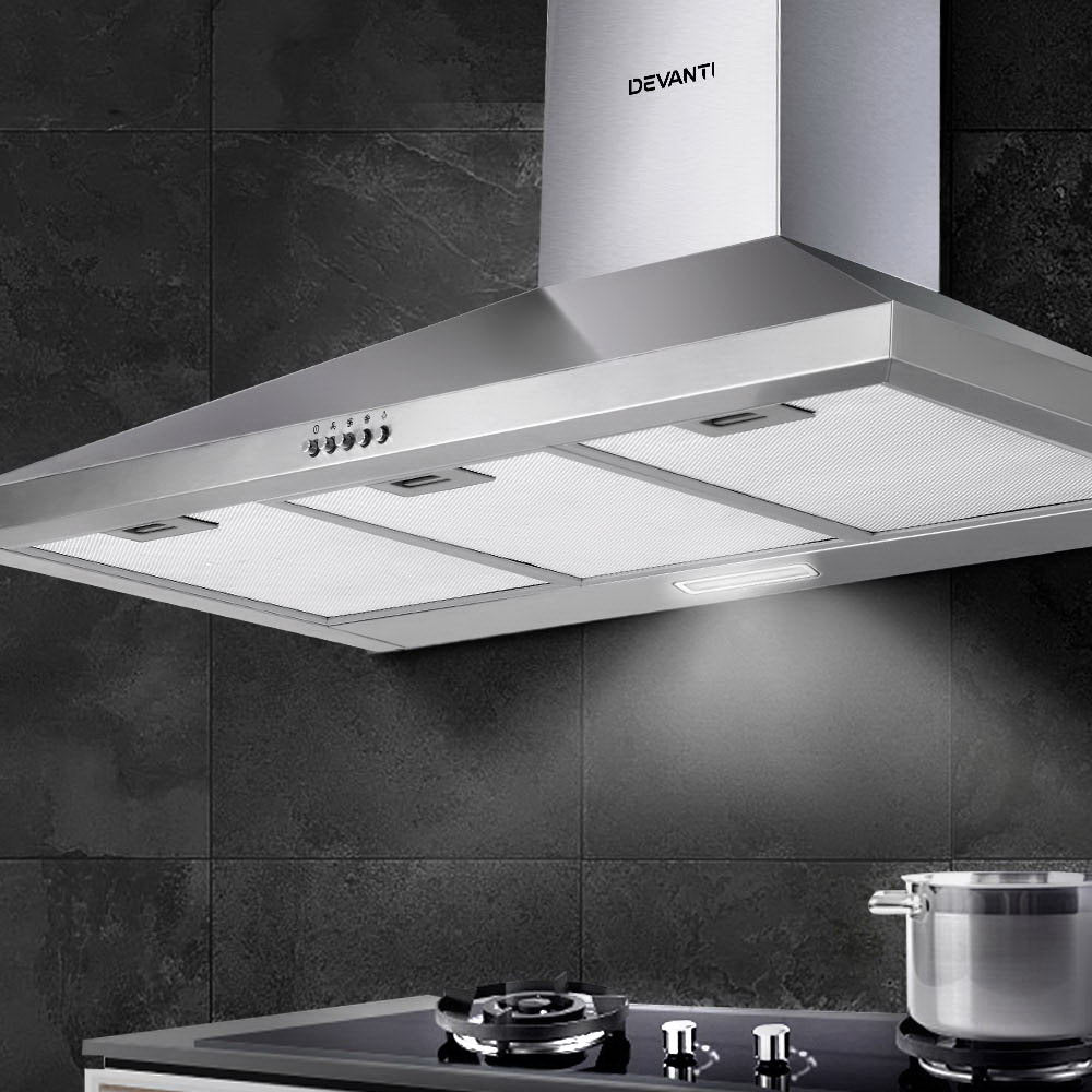 Devanti 900mm Wall Mounted Range Hood Stainless Steel