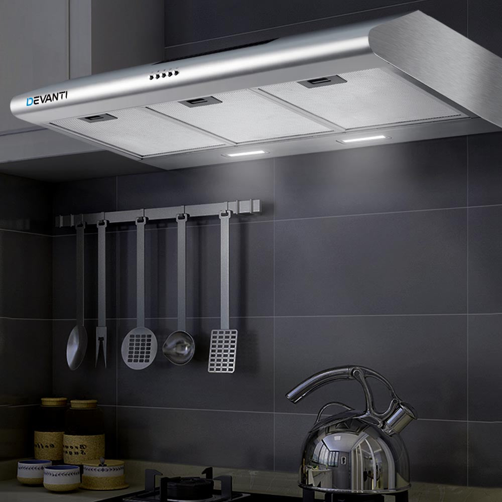 Devanti 900mm Range Hood Stainless Steel 3-Speed LED