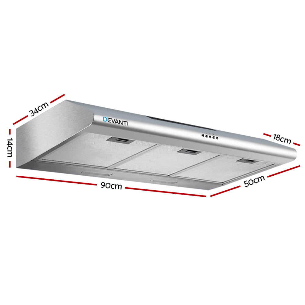 Devanti 900mm Range Hood Stainless Steel 3-Speed LED