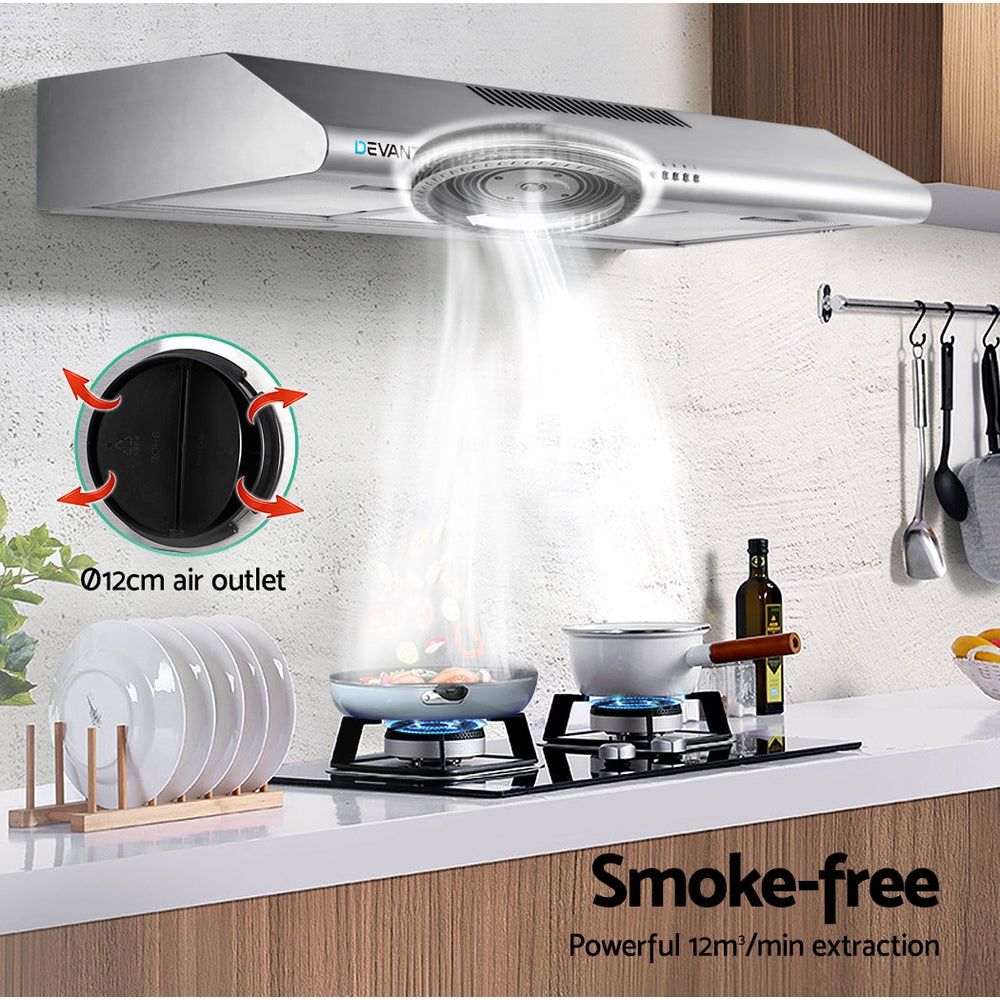 Devanti 900mm Range Hood Stainless Steel 3-Speed LED