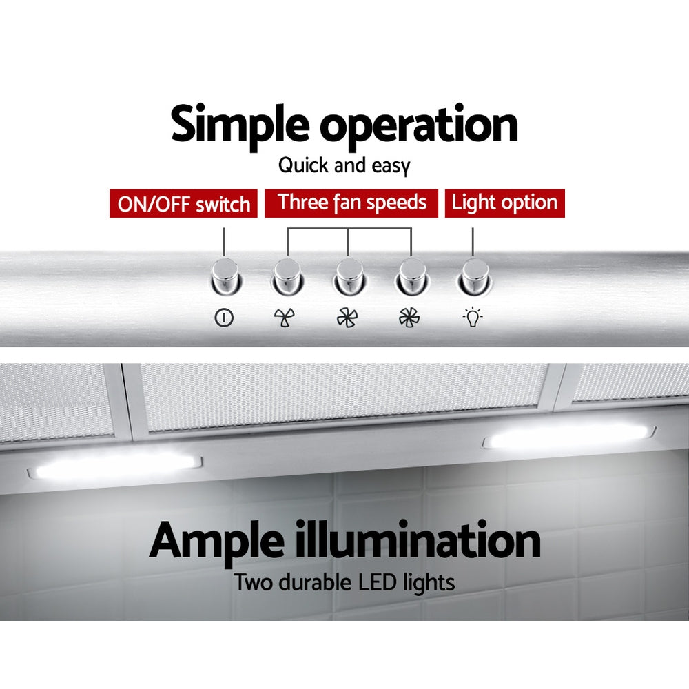 Devanti 900mm Range Hood Stainless Steel 3-Speed LED