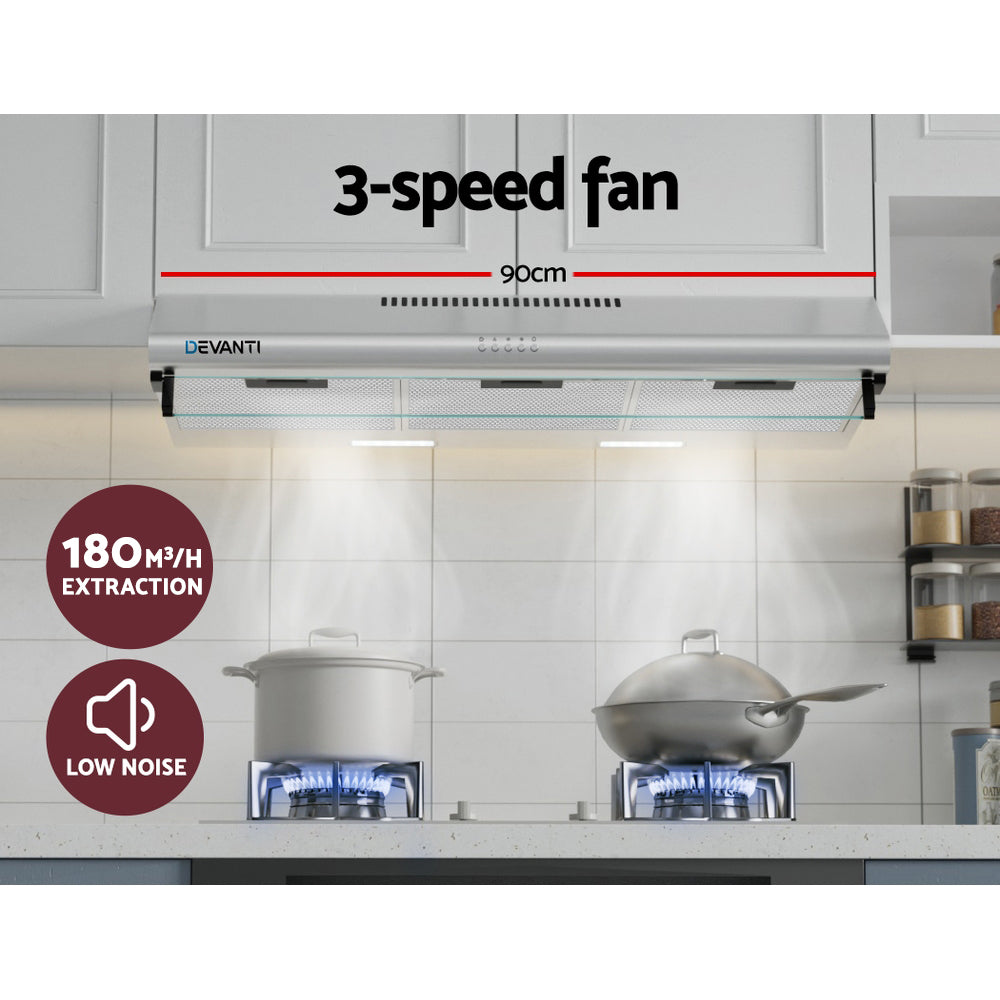 Devanti 90cm Range Hood Stainless Steel Glass Visor