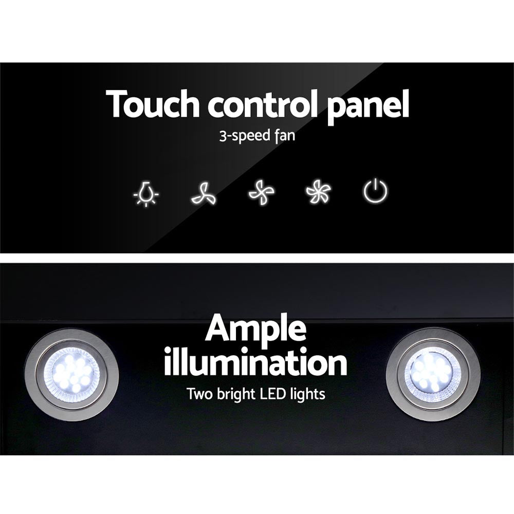 Devanti 900mm Wall-Mounted Rangehood Black Tempered Glass