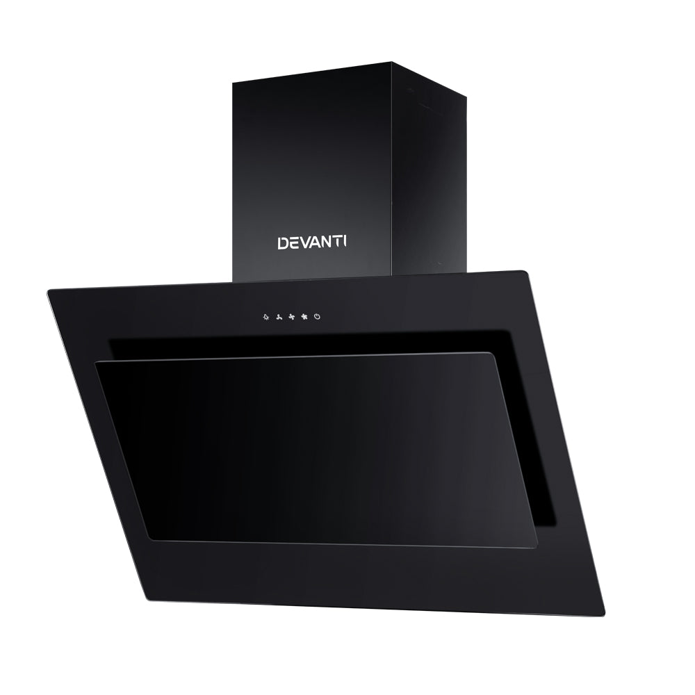 Devanti 900mm Wall-Mounted Rangehood Black Tempered Glass
