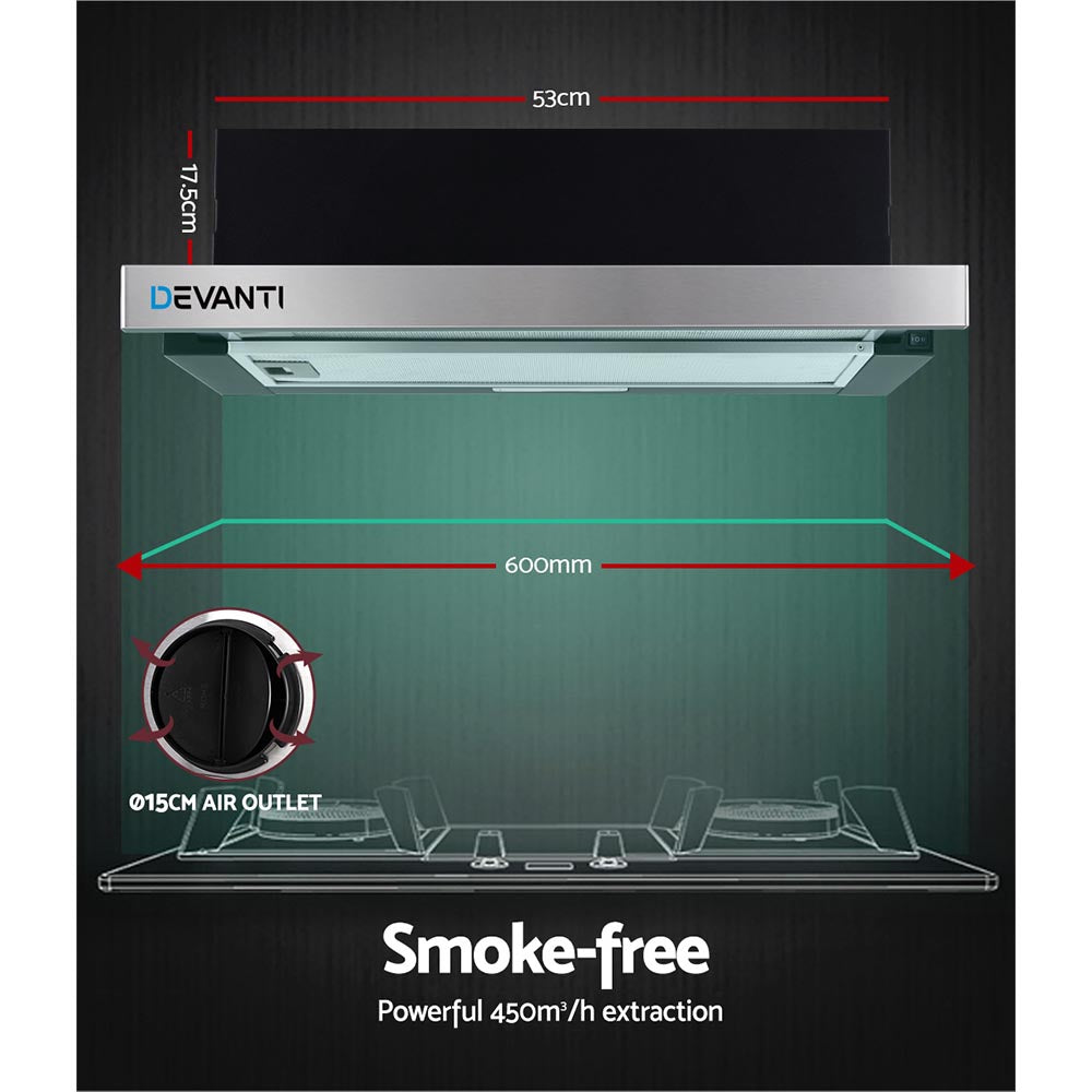 Devanti 60cm Slide-Out Range Hood Stainless Steel