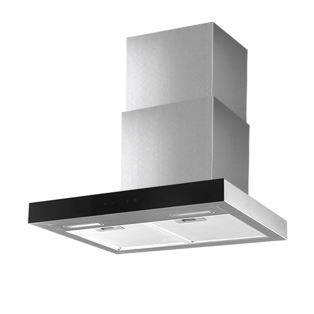 Devanti 60cm Wall Mounted Range Hood Black Glass Stainless Steel