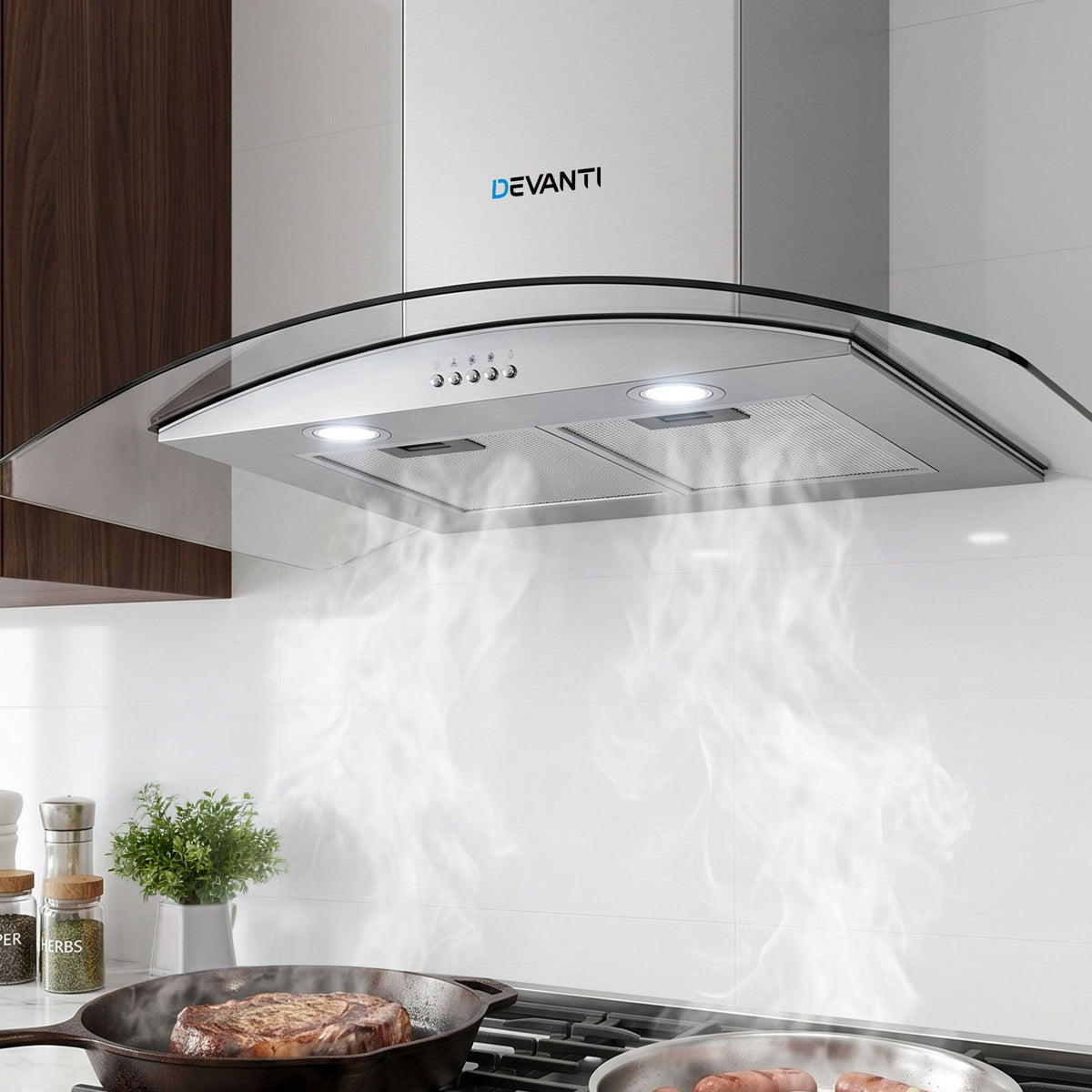 Devanti 900mm Wall Mounted Range Hood Glass Canopy