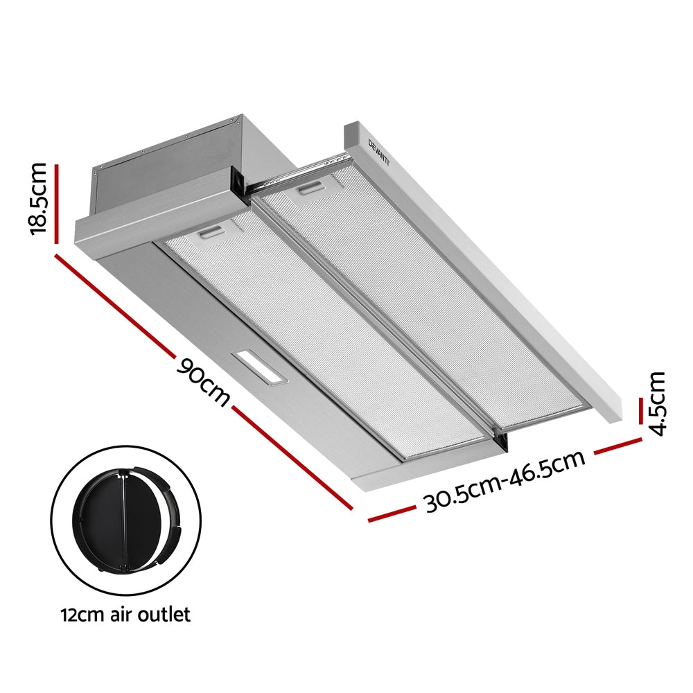 Devanti 90cm Slide-out Range Hood Stainless Steel