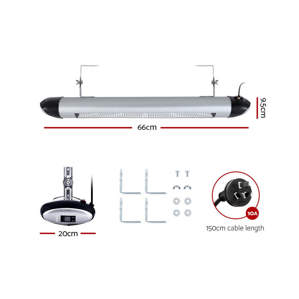 Devanti 1500W Radiant Electric Strip Heater Indoor Outdoor Black Silver