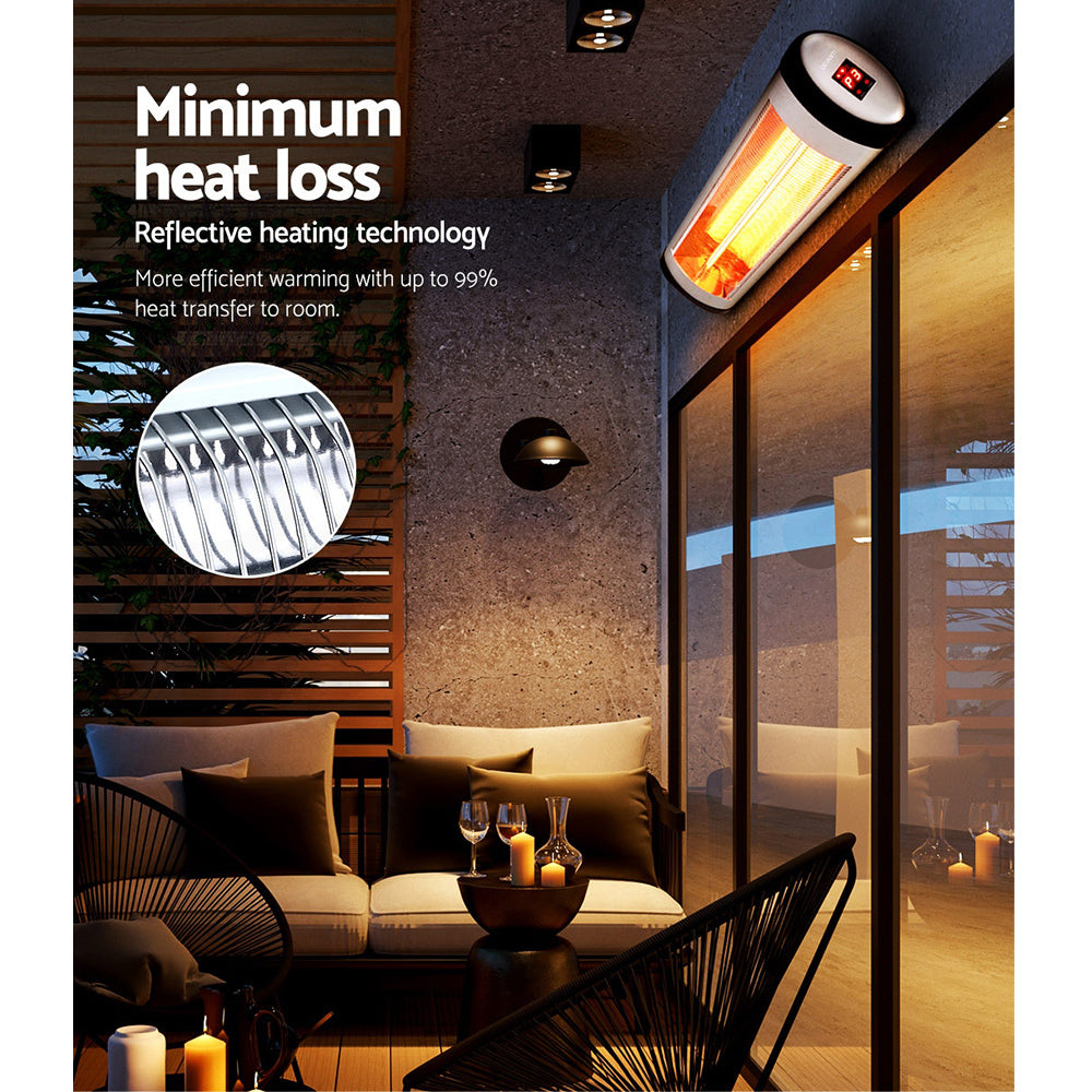 Devanti 1500W Radiant Electric Strip Heater Indoor Outdoor Black Silver