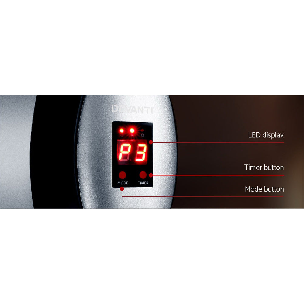 Devanti 1500W Radiant Electric Strip Heater Indoor Outdoor Black Silver