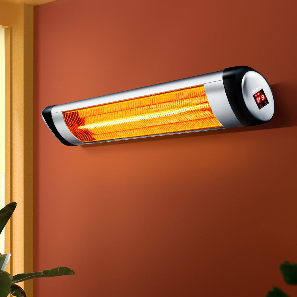 Devanti 1500W Radiant Electric Strip Heater Indoor Outdoor Black Silver