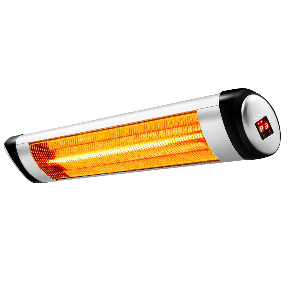 Devanti 2000W Radiant Electric Strip Heater Indoor Outdoor Black Silver