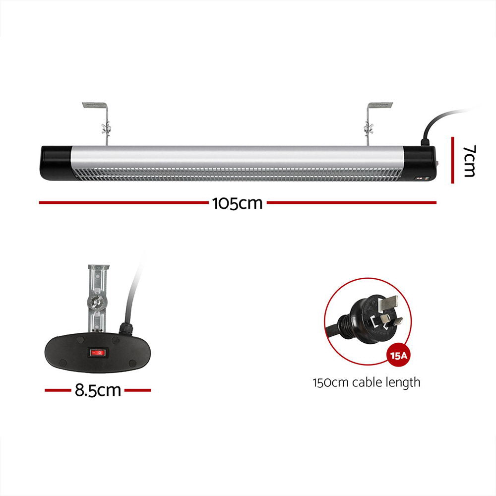 Devanti 3000W Radiant Electric Strip Heater Indoor Outdoor Black Silver