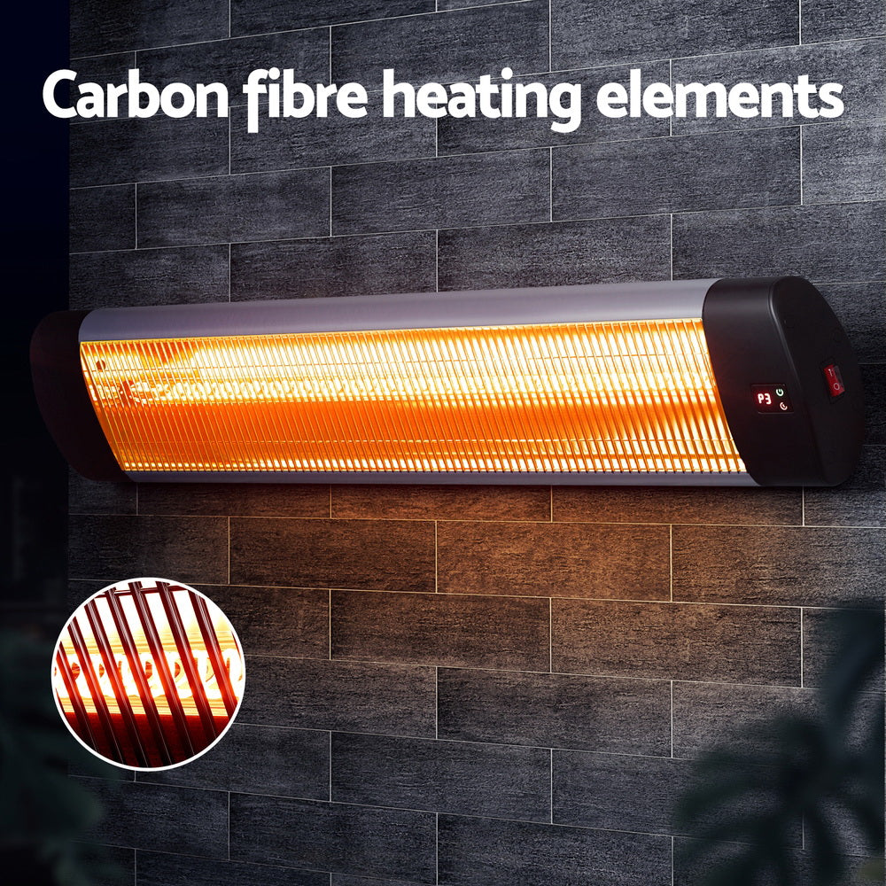 Devanti 3000W Radiant Electric Strip Heater Indoor Outdoor Black Silver