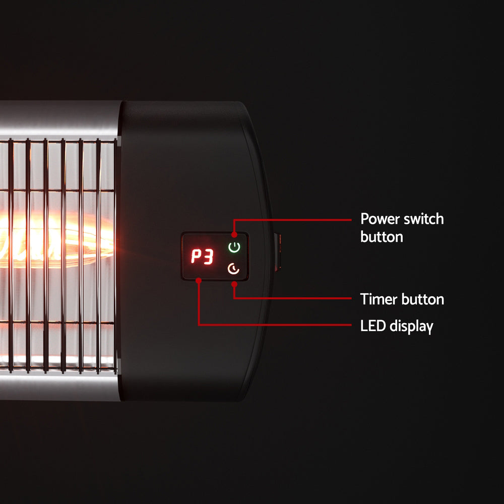 Devanti 3000W Radiant Electric Strip Heater Indoor Outdoor Black Silver