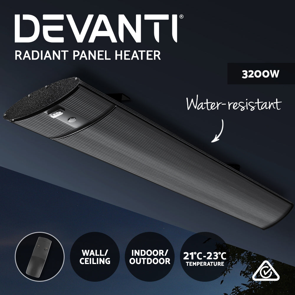 Devanti 3200W Outdoor Radiant Strip Heater Black