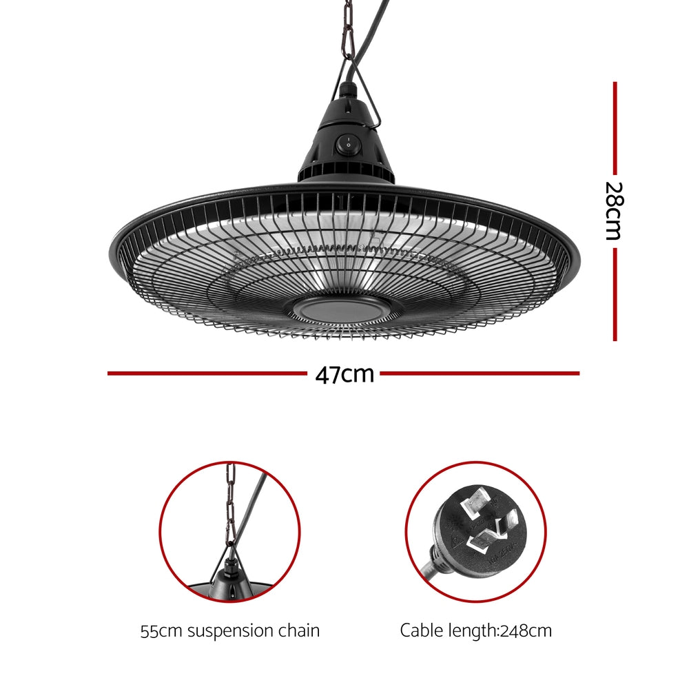 Devanti 1500W Hanging Infrared Patio Heater Black IP65