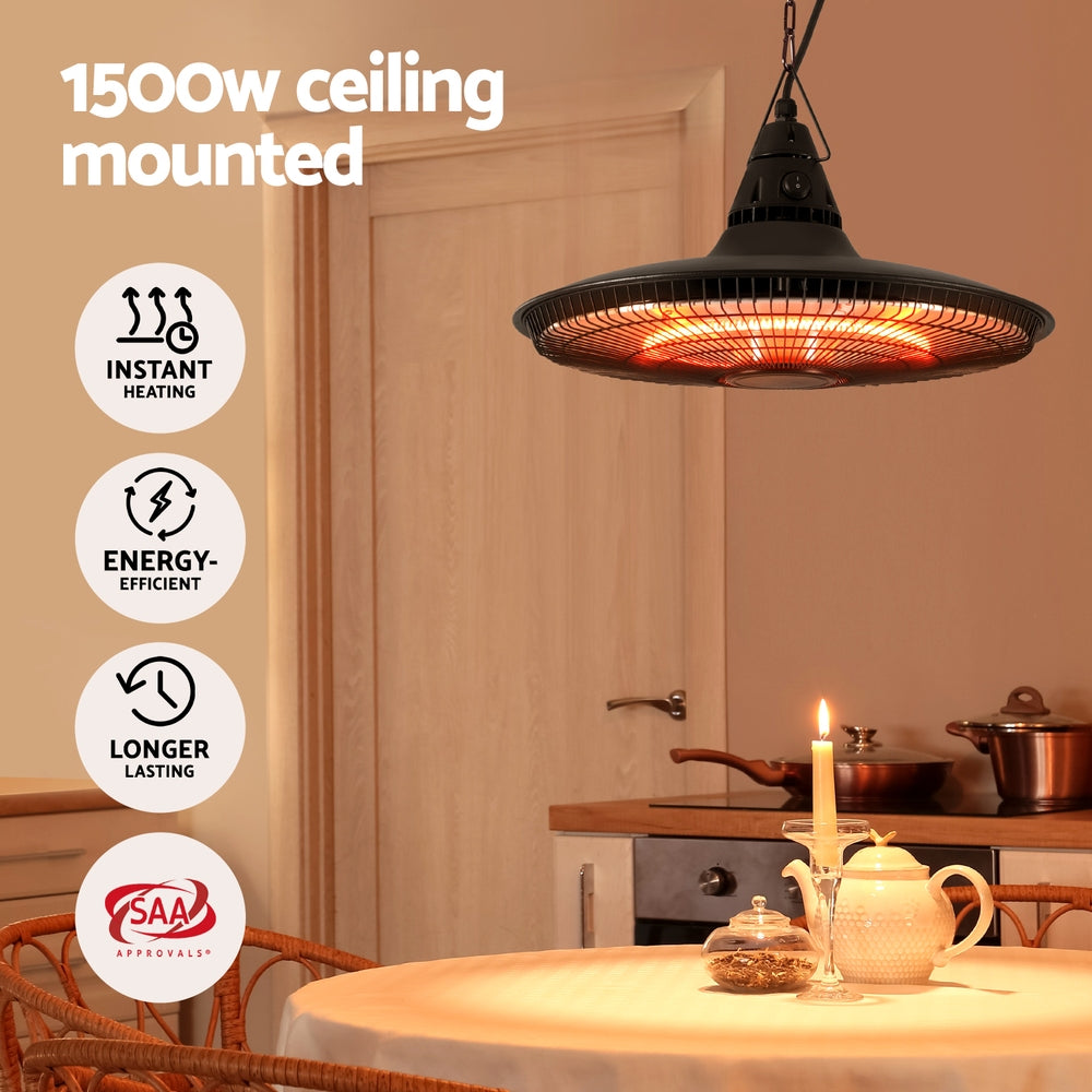 Devanti 1500W Hanging Infrared Patio Heater Black IP65