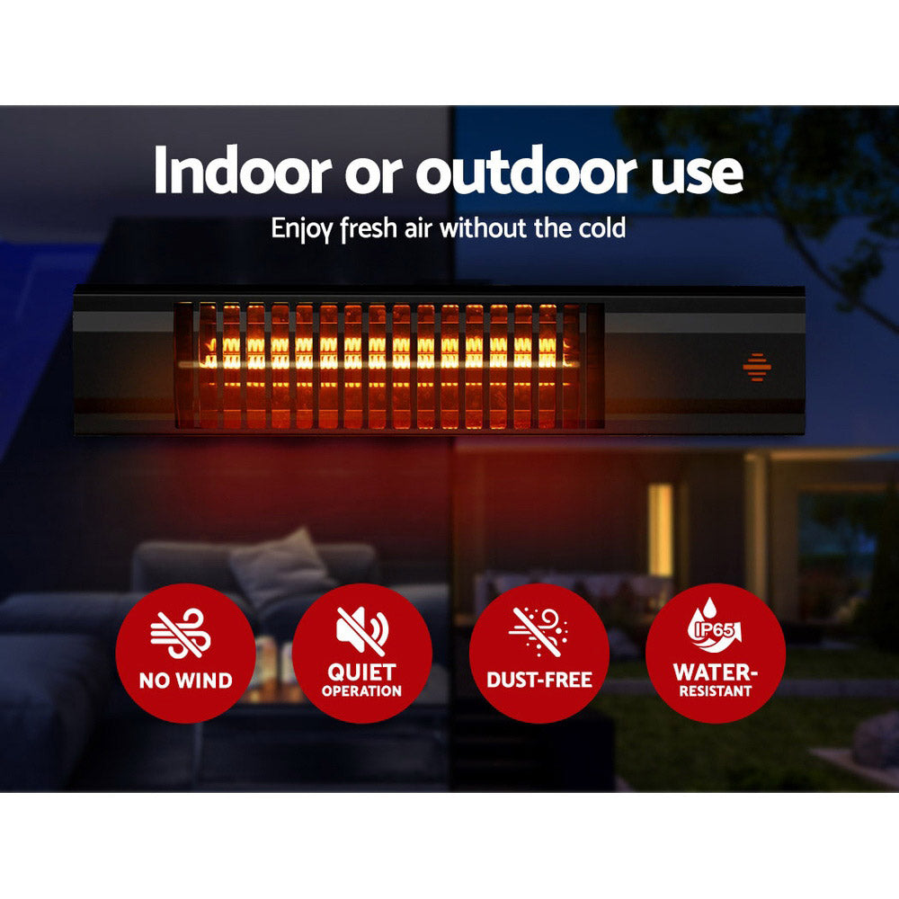 Devanti 2000W Infrared Heater Black Wall/Ceiling Mount Indoor/Outdoor