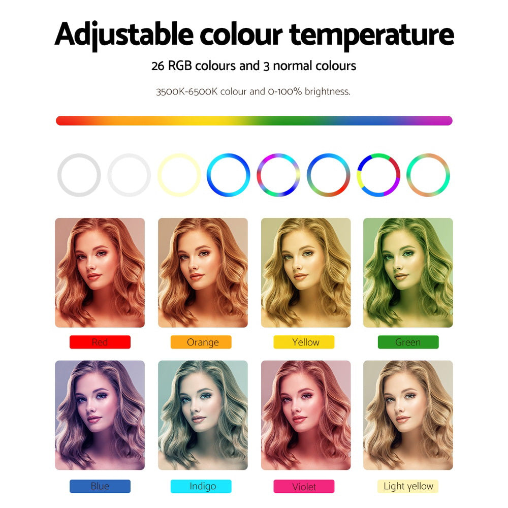 Embellir 10" RGB LED Ring Light Tripod Stand Adjustable Lighting