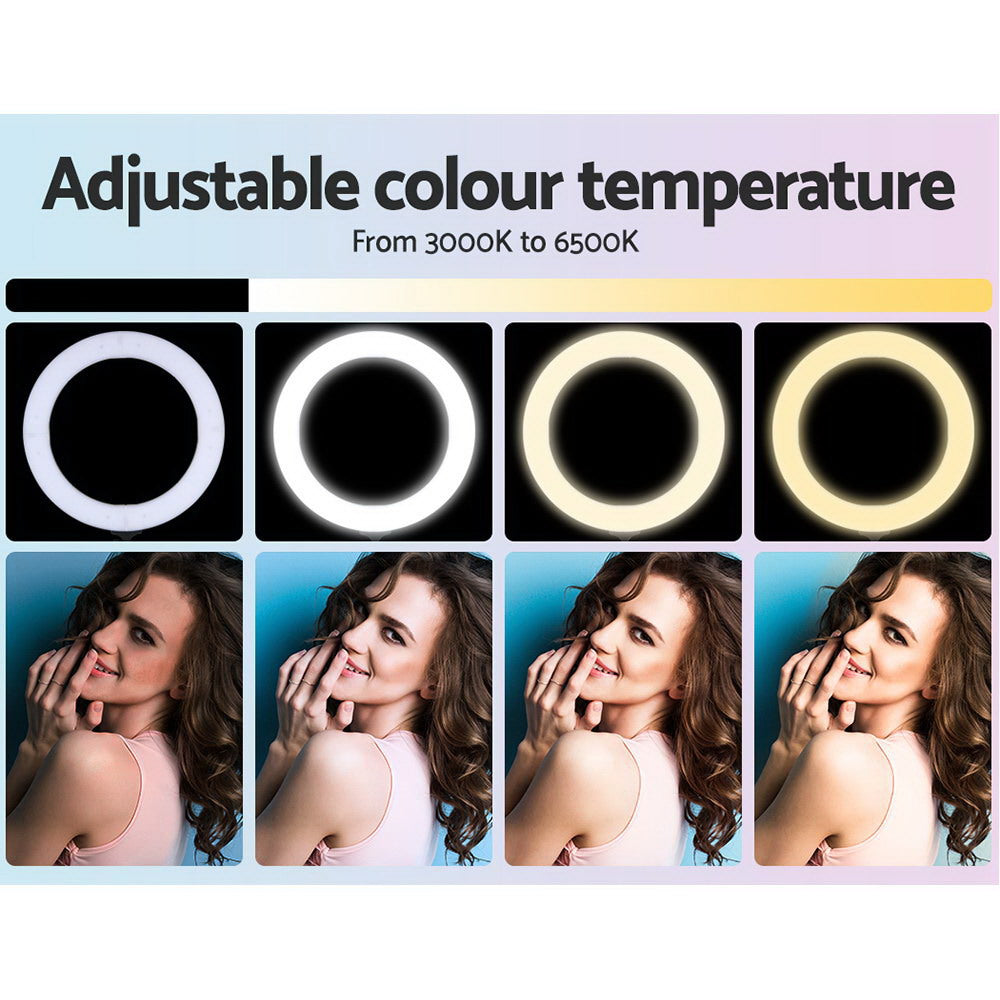 Embellir 14" LED Ring Light Tripod Stand Adjustable Brightness & Colour Temperature