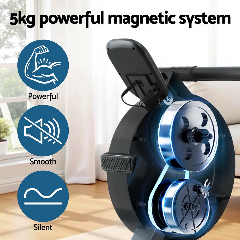 Everfit 16-Level Magnetic Rowing Machine Home Gym App Connect Black