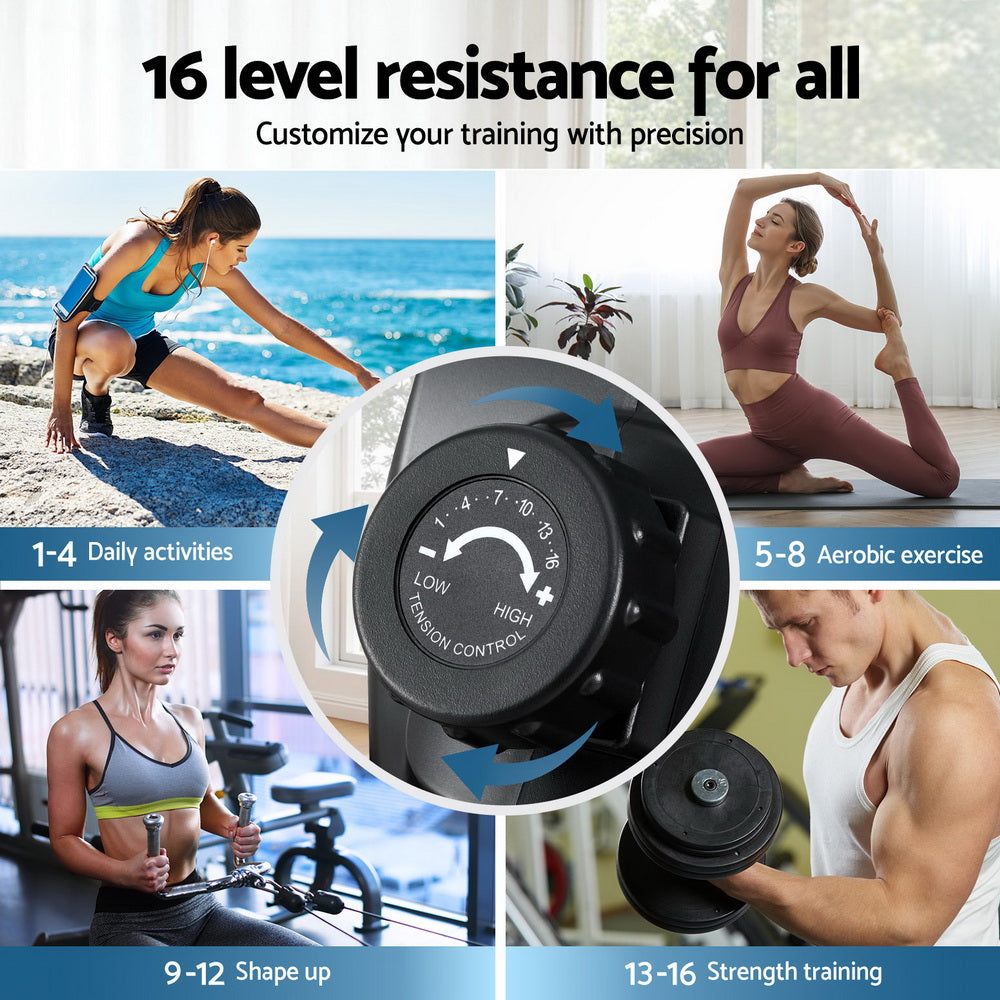 Everfit 16-Level Magnetic Rowing Machine Home Gym App Connect Black
