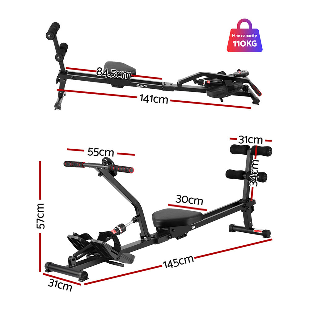 Everfit Hydraulic Rowing Machine 12-Level Resistance Foldable Fitness Equipment