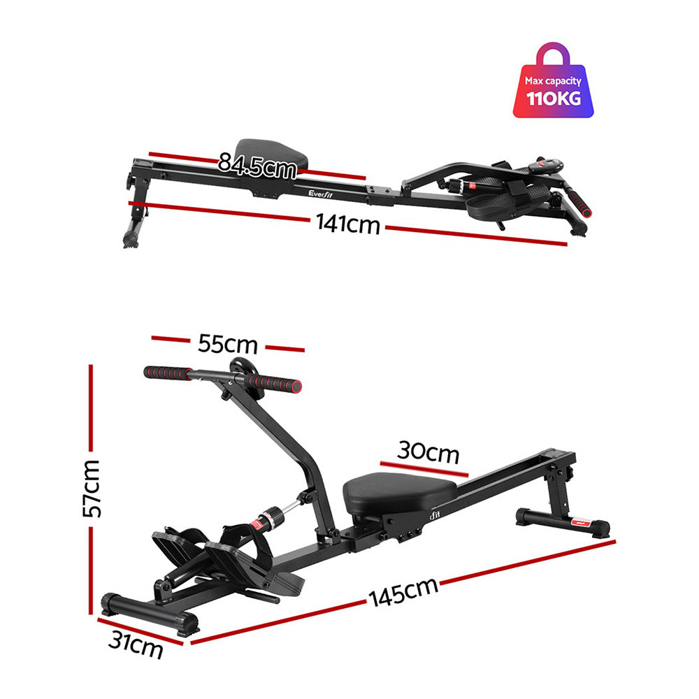 Everfit Hydraulic Rowing Machine 12-Level Resistance Fitness Gym Cardio