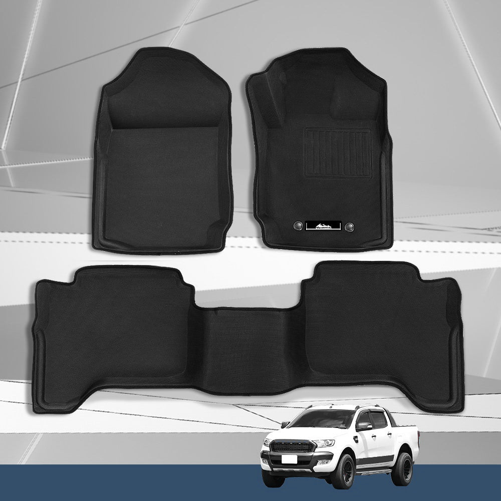 Weisshorn Ford Ranger Dual Cab 3D Rubber Floor Mats Black 2011-2022