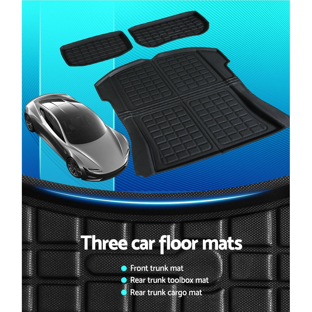 Tesla Model 3 2021-2022 Rubber Trunk Mats Set Black