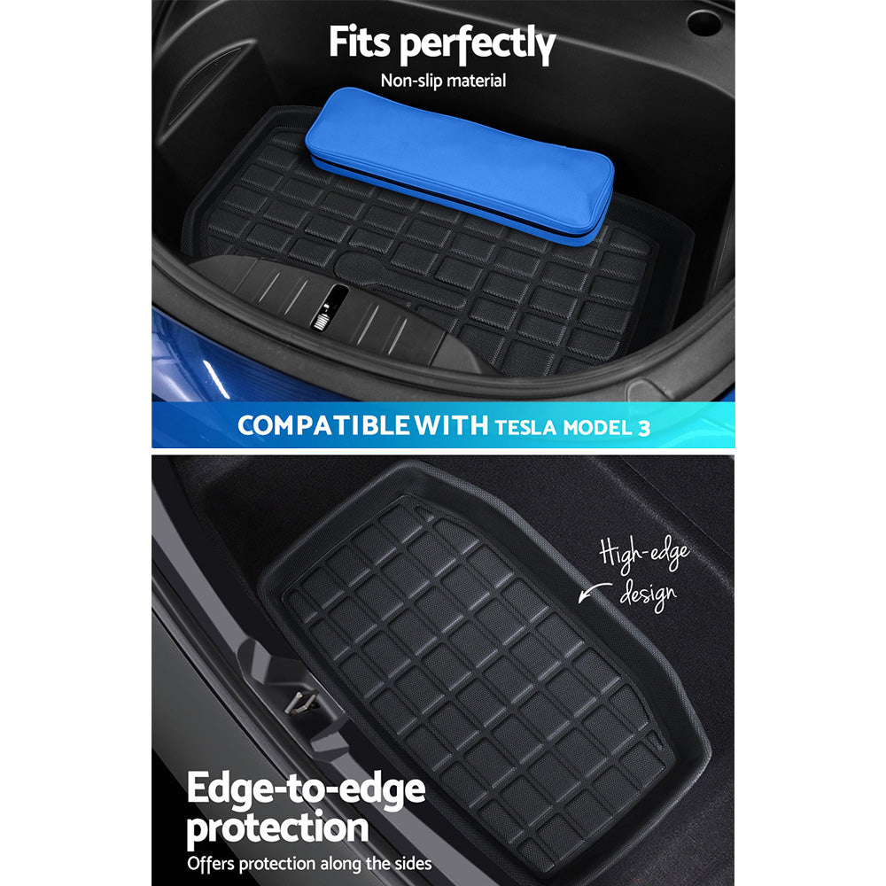 Tesla Model 3 2021-2022 Rubber Trunk Mats Set Black