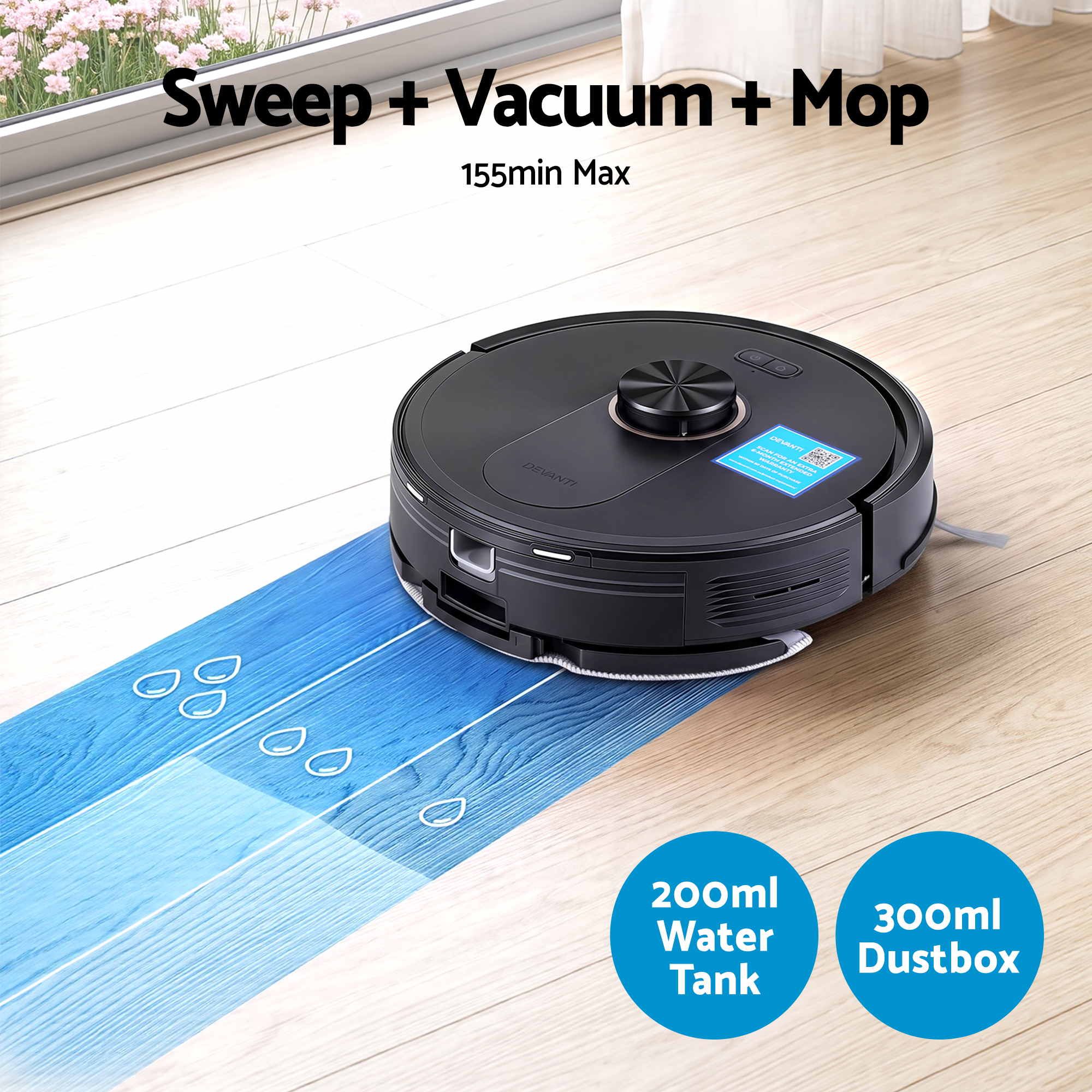 DEVANTI Robot Vacuum and Mop, Self-Empty APP Control 6000Pa LDS Laser 3in1