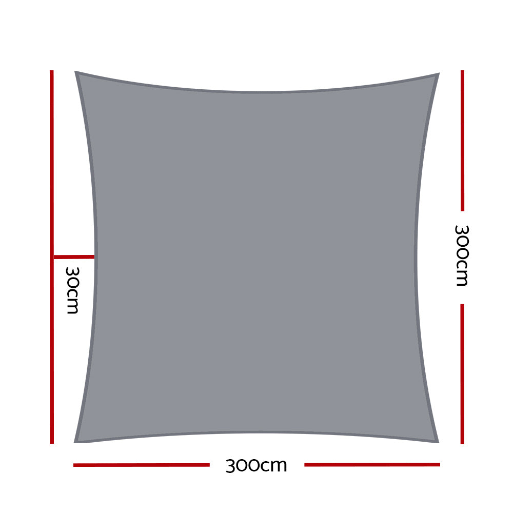 Instahut 3x3m Square Shade Sail 280GSM UV-Resistant Grey