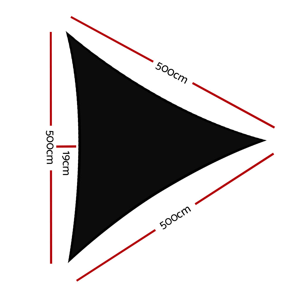 Instahut Triangle Shade Sail 5x5x5m 280GSM Black UV-Resistant