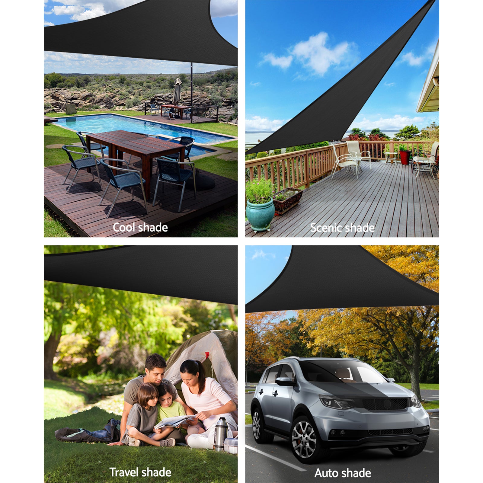 Instahut Triangle Shade Sail 5x5x5m 280GSM Black UV-Resistant