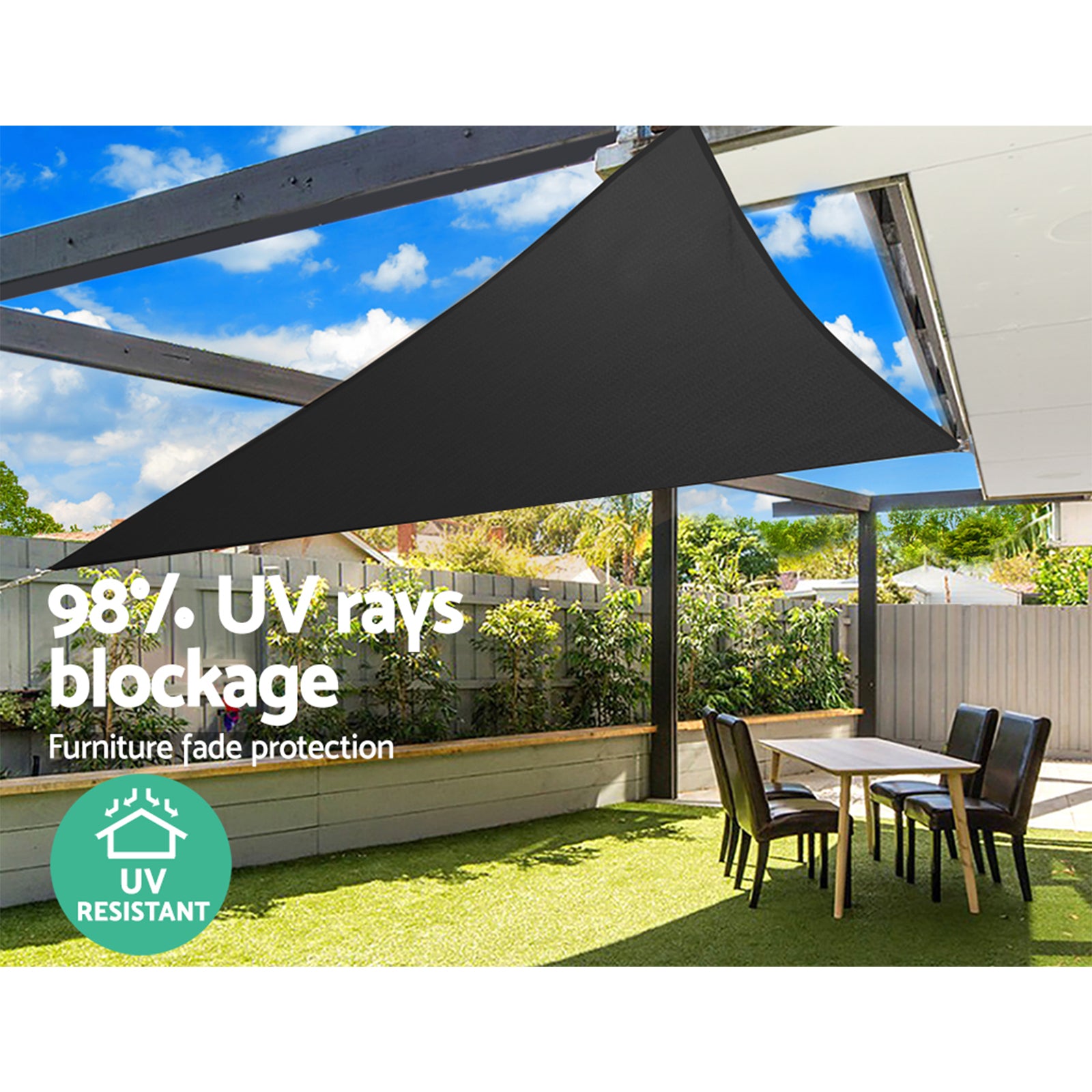 Instahut Triangle Shade Sail 5x5x5m 280GSM Black UV-Resistant
