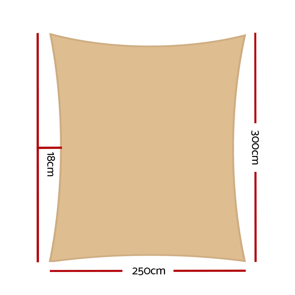 Instahut 2.5x3m Rectangle Shade Sail 280GSM Sand Beige