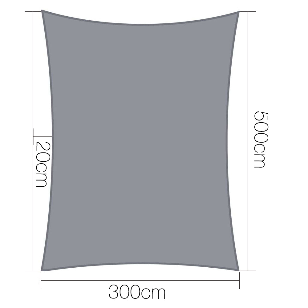 Instahut 3x5m Rectangle Shade Sail 280GSM 98% UV Block Grey