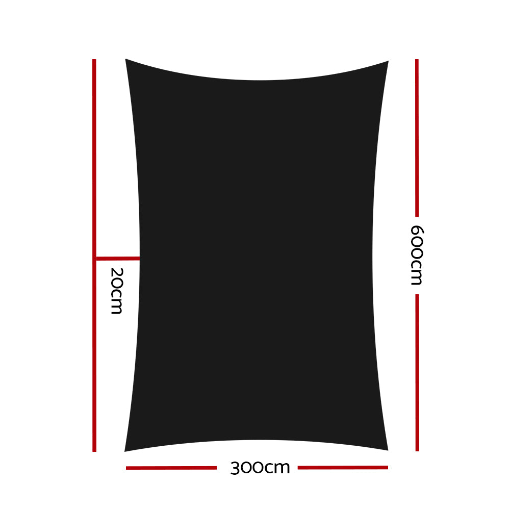 Instahut 3x6m Rectangle Shade Sail 280GSM Black UV-Resistant