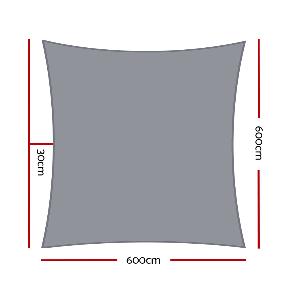 Instahut 6x6m Rectangle Shade Sail 280GSM Grey UV-Resistant