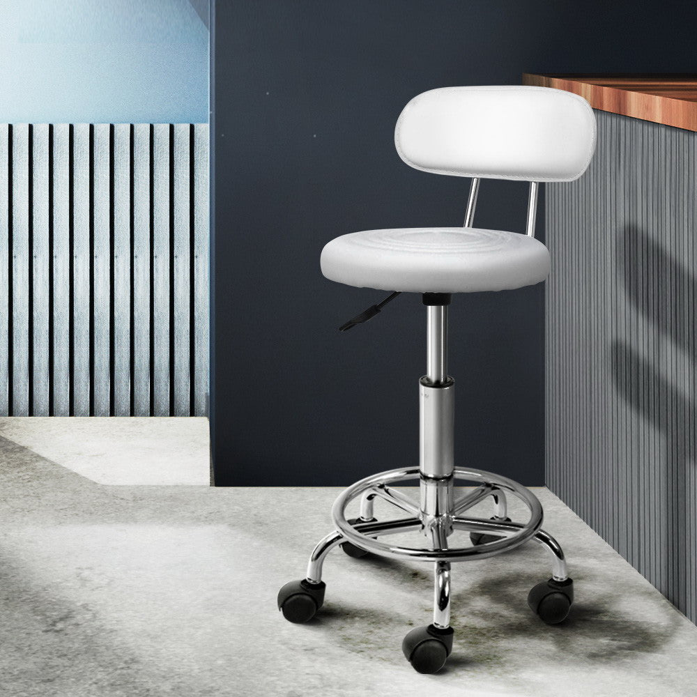 Artiss Swivel Salon Stool Chair with Backrest White