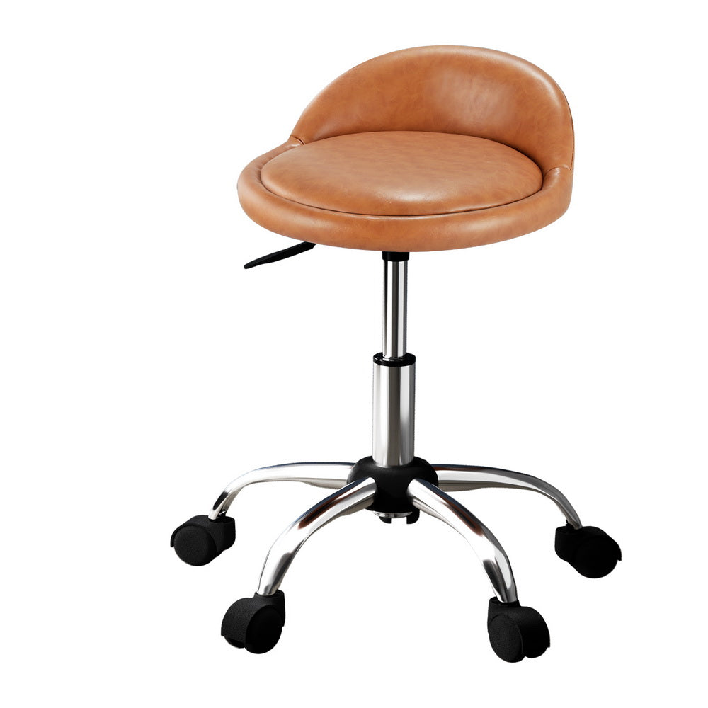 Artiss Swivel Salon Stool Brown PVC Leather Adjustable