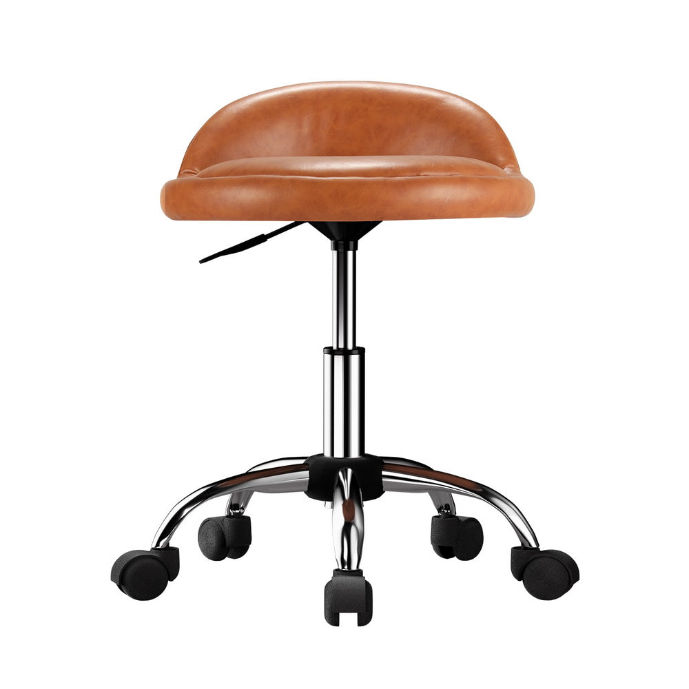 Artiss Swivel Salon Stool Brown PVC Leather Adjustable