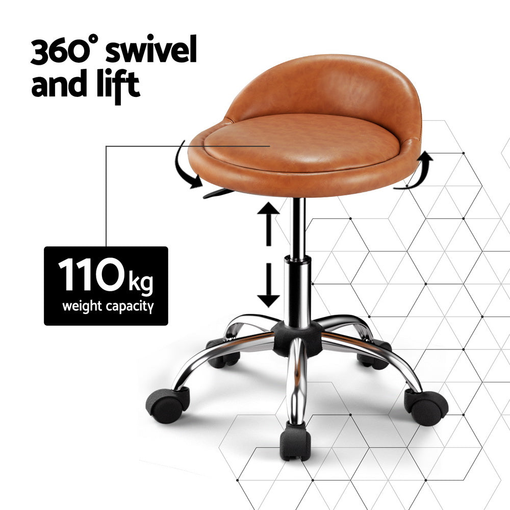 Artiss Swivel Salon Stool Brown PVC Leather Adjustable
