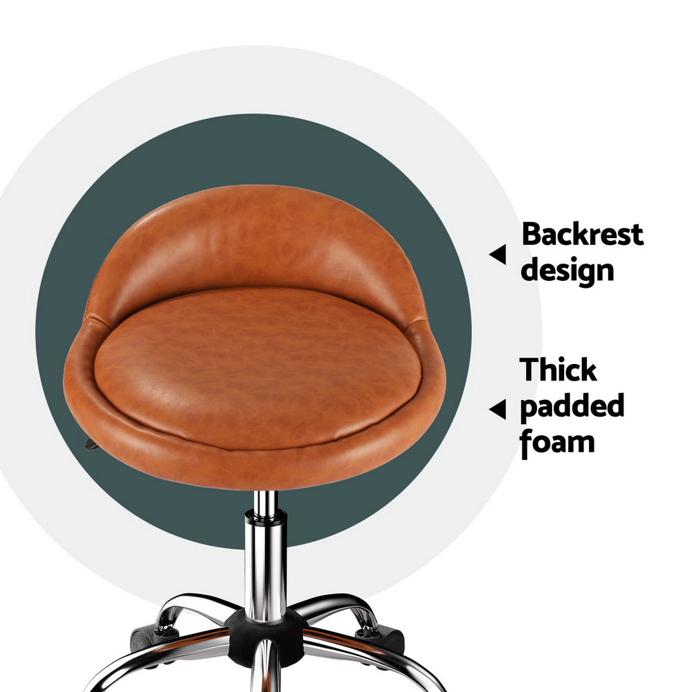 Artiss Swivel Salon Stool Brown PVC Leather Adjustable