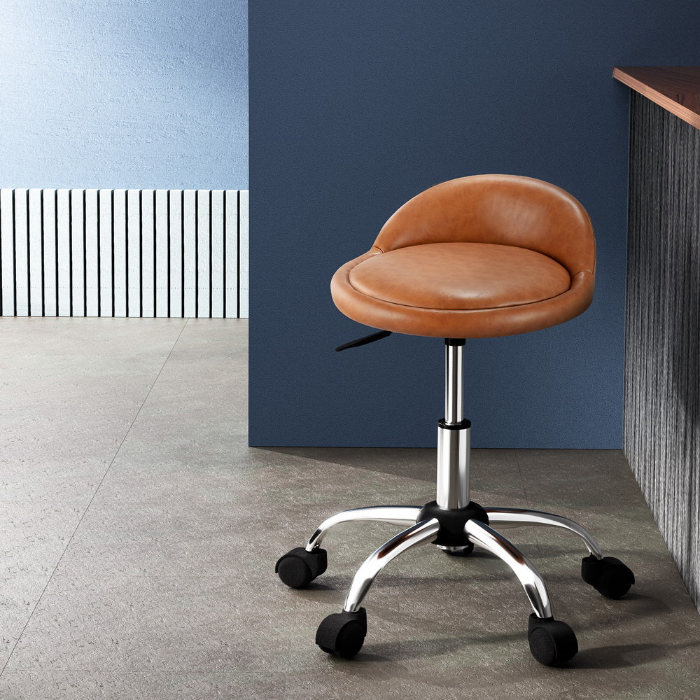 Artiss Swivel Salon Stool Brown PVC Leather Adjustable